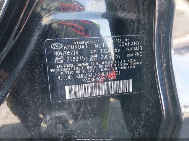 KMHD84LF3HU316901 Hyundai 2017