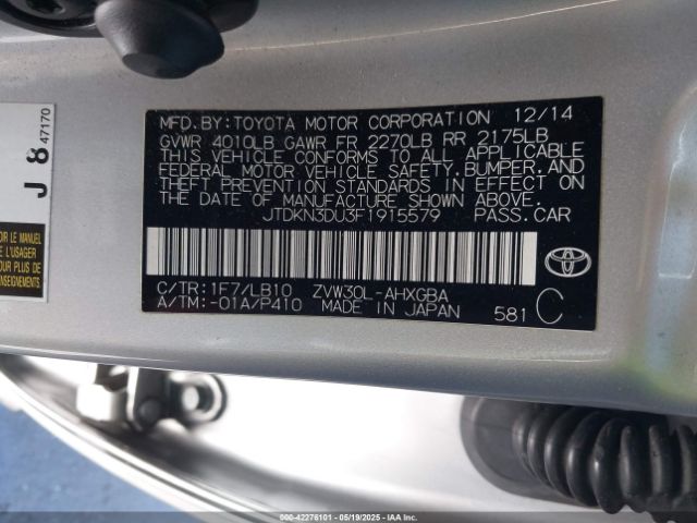 JTDKN3DU3F1915579 Toyota Prius Four