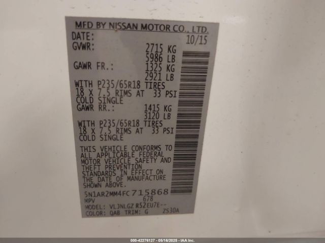 5N1AR2MM4FC715868 Nissan Pathfinder Sl