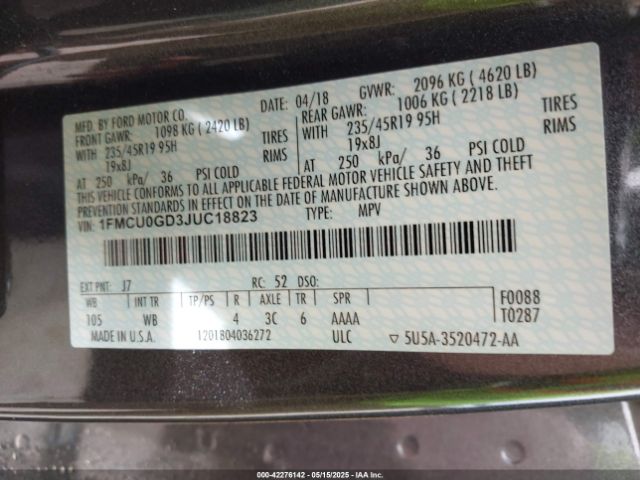 1FMCU0GD3JUC18823 Ford ESCAPE SE