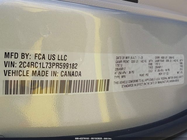 2C4RC1L73PR599182 Chrysler Pacifica Hybrid Touring L