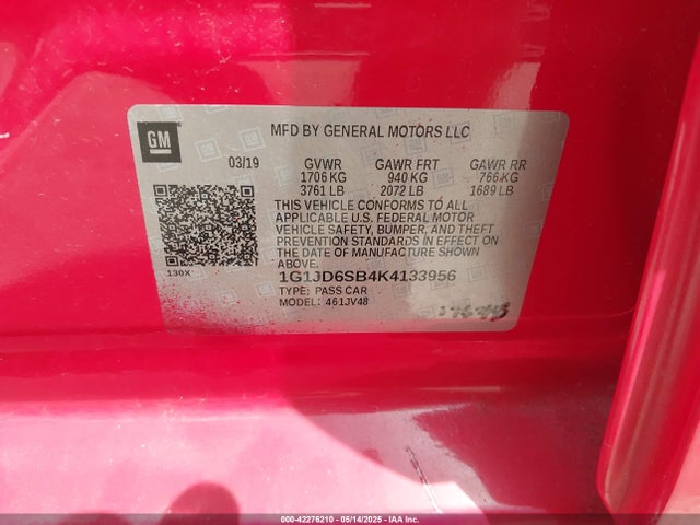 1G1JD6SB4K4133956 Chevrolet Sonic Lt Auto