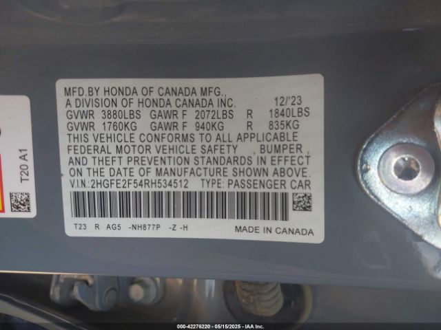 2024 HONDA CIVIC 2HGFE2F54RH534512 Photo 8