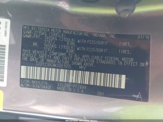 5TDYZ3DC8KS001055 Toyota 2gr-fks