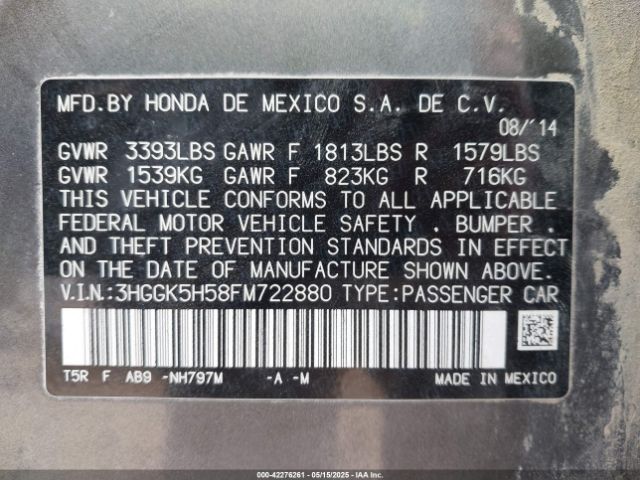 3HGGK5H58FM722880 Honda l15b1