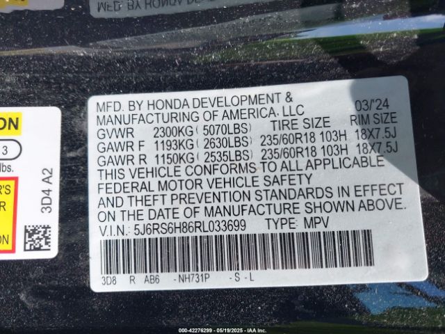 5J6RS6H86RL033699 Honda Cr-v Hybrid Sport-l