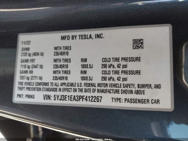 5YJ3E1EA3PF412267 Tesla Model 3 Rear-wheel Drive