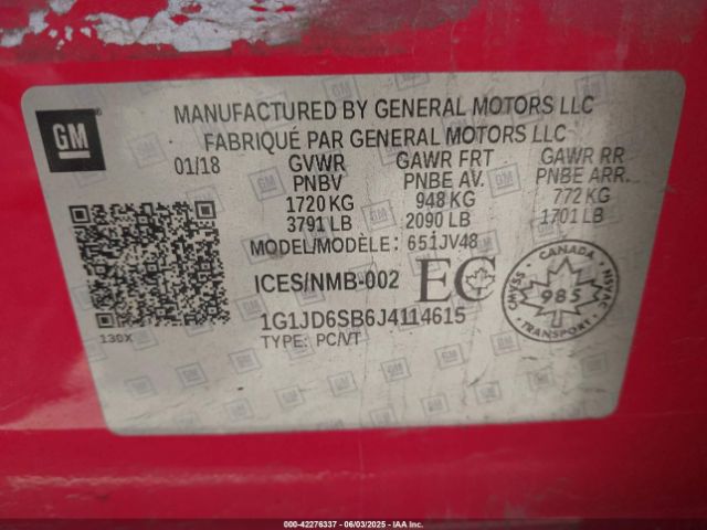 1G1JD6SB6J4114615 Chevrolet Sonic Lt Auto