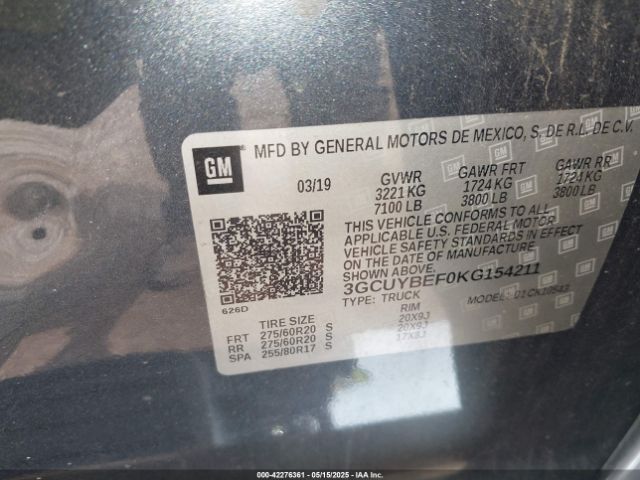 3GCUYBEF0KG154211 Chevrolet Silverado 1500 Custom