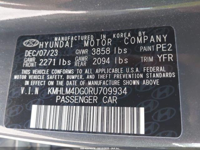KMHLM4DG0RU709934 Hyundai ELANTRA SEL