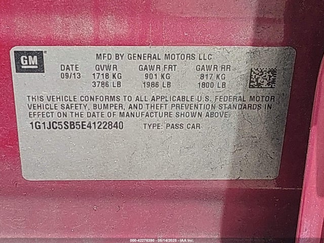 Chevrolet Sonic Lt Auto 2014 1G1JC5SB5E4122840 Image 9