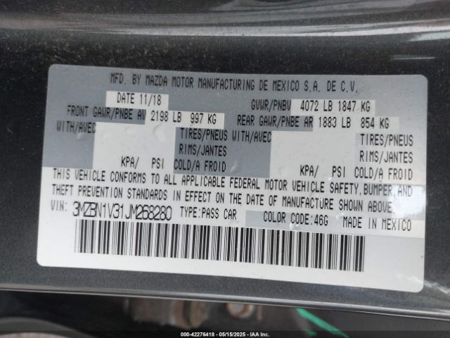 3MZBN1V31JM268280 Mazda Mazda3 Touring