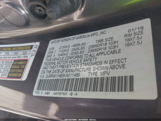 5J6RW1H85KA011489 Honda Cr-v Ex-l