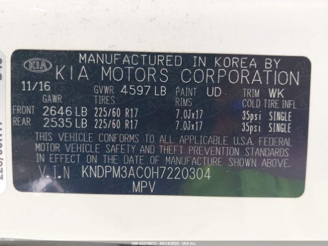 KNDPM3AC0H7220304 KIA Sportage Lx