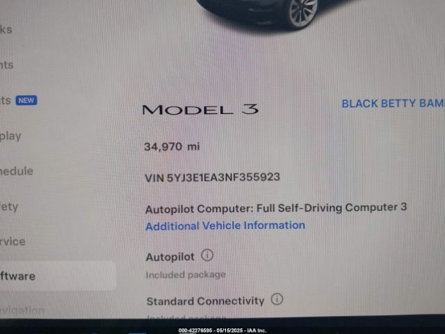 5YJ3E1EA3NF355923 Tesla Model 3 Rear-wheel Drive