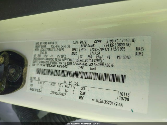 1FTFW1E5XMFA29043 Ford F-150 Xl