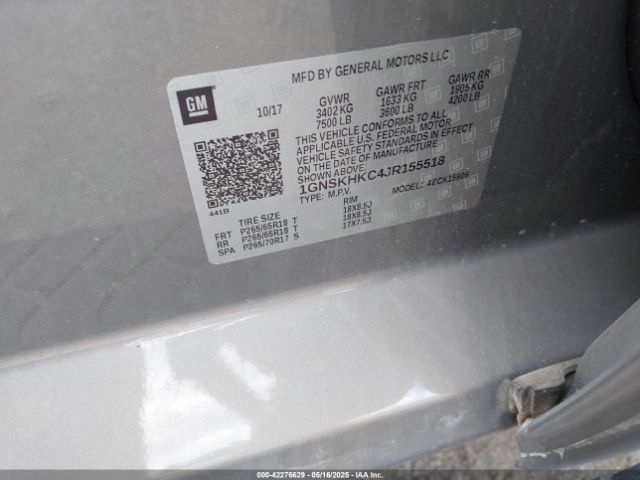 1GNSKHKC4JR155518 Chevrolet l83 - sidi: spark ignited direct injection, vvt: variable valve timing, afm, e85 max, alum