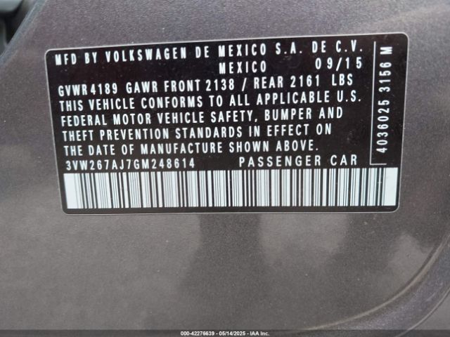 3VW267AJ7GM248614 Volkswagen Jetta 1.4t S