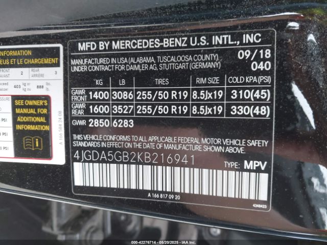 4JGDA5GB2KB216941 Mercedes-Benz Gle 400 4matic