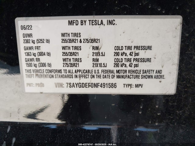 7SAYGDEF0NF491586 Tesla Model Y Performance Dual Motor All-wheel Drive