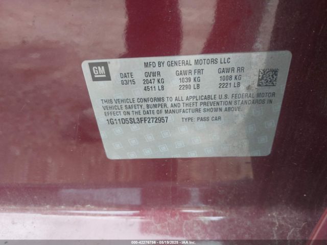 1G11D5SL3FF272957 Chevrolet MALIBU 2LT