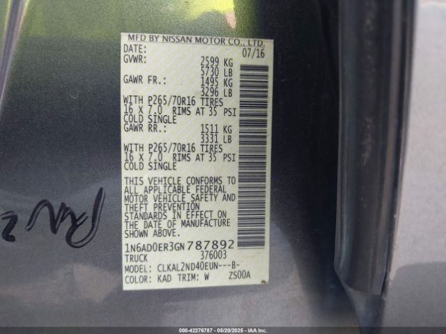 1N6AD0ER3GN787892 Nissan Frontier Sv