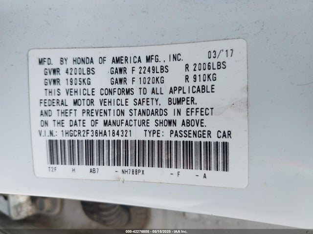 1HGCR2F36HA184321 Honda ACCORD LX