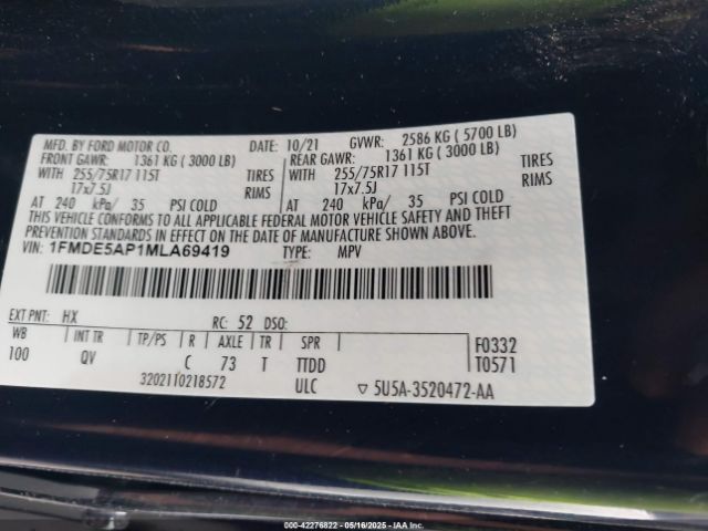 1FMDE5AP1MLA69419 Ford Bronco Big Bend