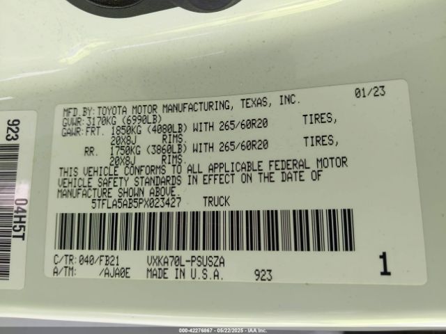 5TFLA5AB5PX023427 Toyota Tundra Sr5