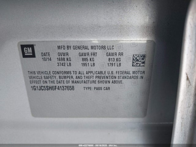 1G1JC5SH6F4137658 Chevrolet Sonic Lt Auto