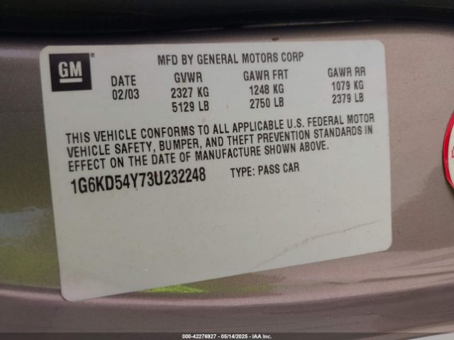 2003 CADILLAC DEVILLE 1G6KD54Y73U232248 Photo 8