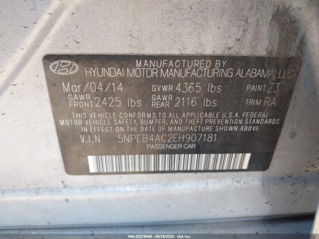 5NPEB4AC2EH907181 Hyundai SONATA GLS