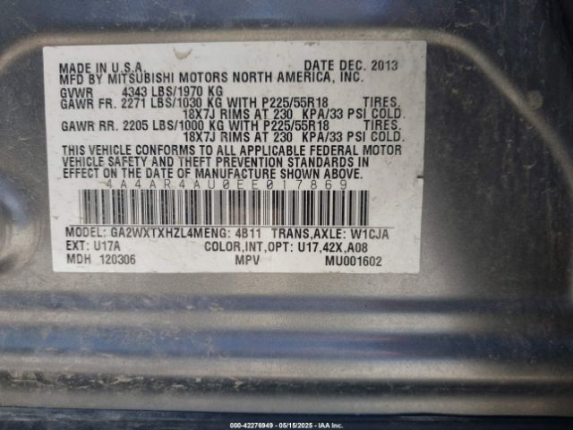 4A4AR4AU0EE017869 Mitsubishi Outlander Sport Se