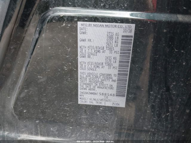 5N1DR2MM8KC588548 Nissan Pathfinder Sv