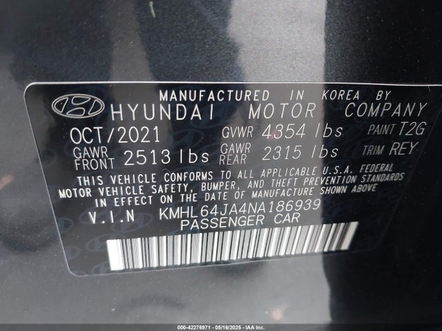 KMHL64JA4NA186939 Hyundai SONATA SEL