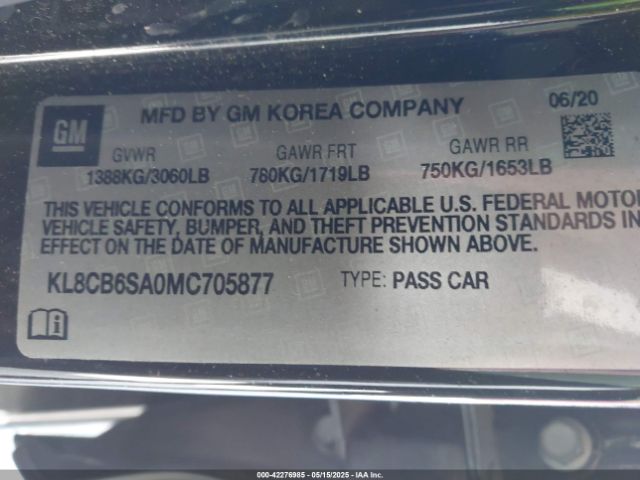 KL8CB6SA0MC705877 Chevrolet Spark Fwd Ls Automatic