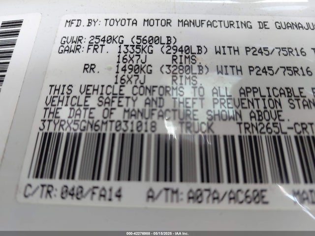 Toyota 2tr-fe 2021 3TYRX5GN6MT031018 Image 9