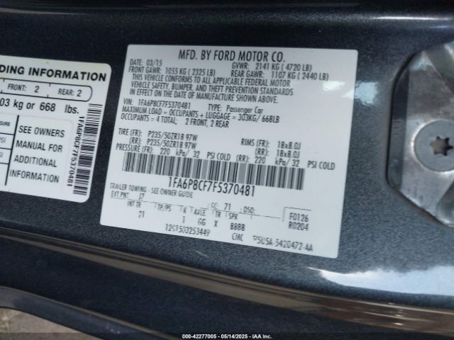 1FA6P8CF7F5370481 Ford MUSTANG GT