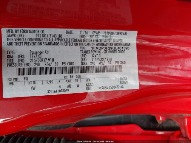 1FADP3F29GL401326 Ford FOCUS SE