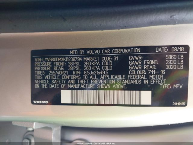 2019 VOLVO XC60 HYBRID LYVBR0DMXKB238794 Photo 8