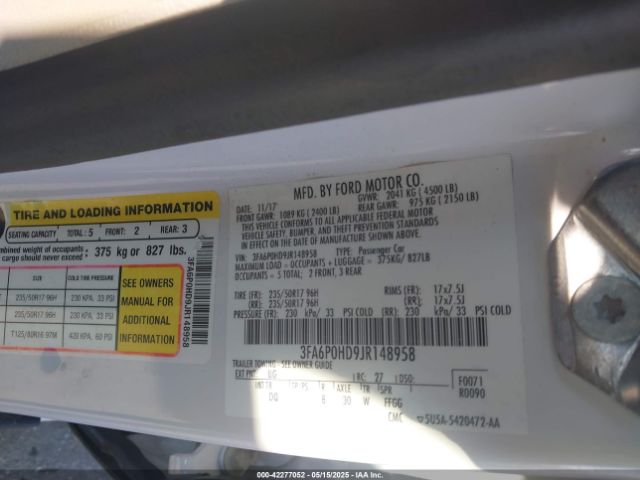 2018 FORD FUSION 3FA6P0HD9JR148958 Photo 8
