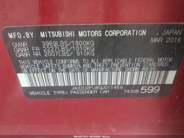 JA32U2FU8GU011459 Mitsubishi LANCER ES