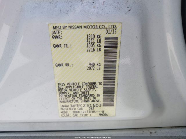 1N4AL3AP3FC251603 Nissan Altima 2.5 Sv