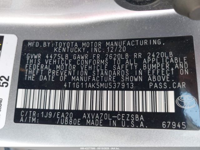 4T1G11AK5MU537913 Toyota CAMRY SE