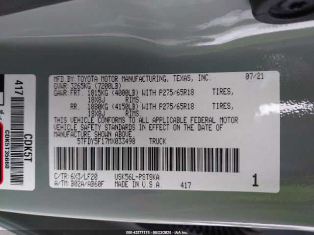 5TFDY5F17MX033498 Toyota Tundra Trd Pro