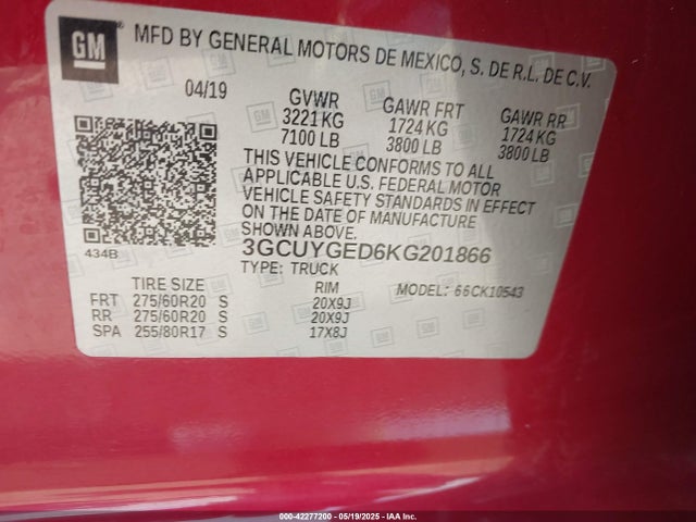 3GCUYGED6KG201866 Chevrolet Silverado 1500 Ltz