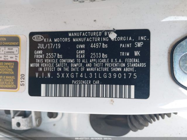 5XXGT4L31LG390175 KIA Optima Lx