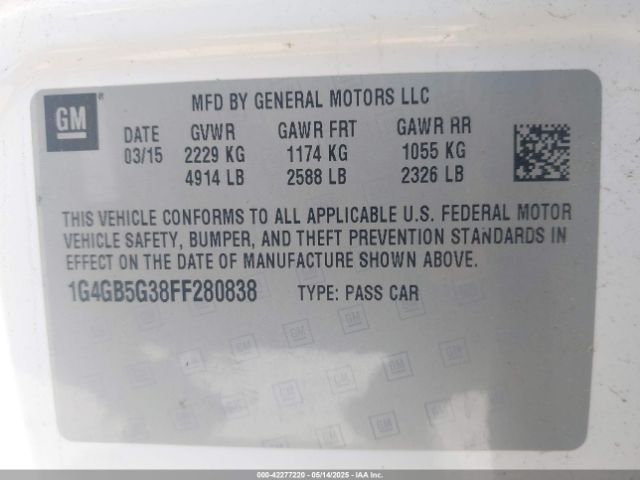 1G4GB5G38FF280838 Buick Lacrosse Leather
