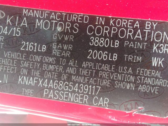 KNAFX4A68G5439117 KIA FORTE LX