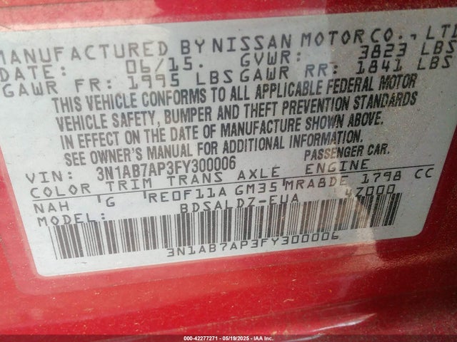 3N1AB7AP3FY300006 Nissan SENTRA SV